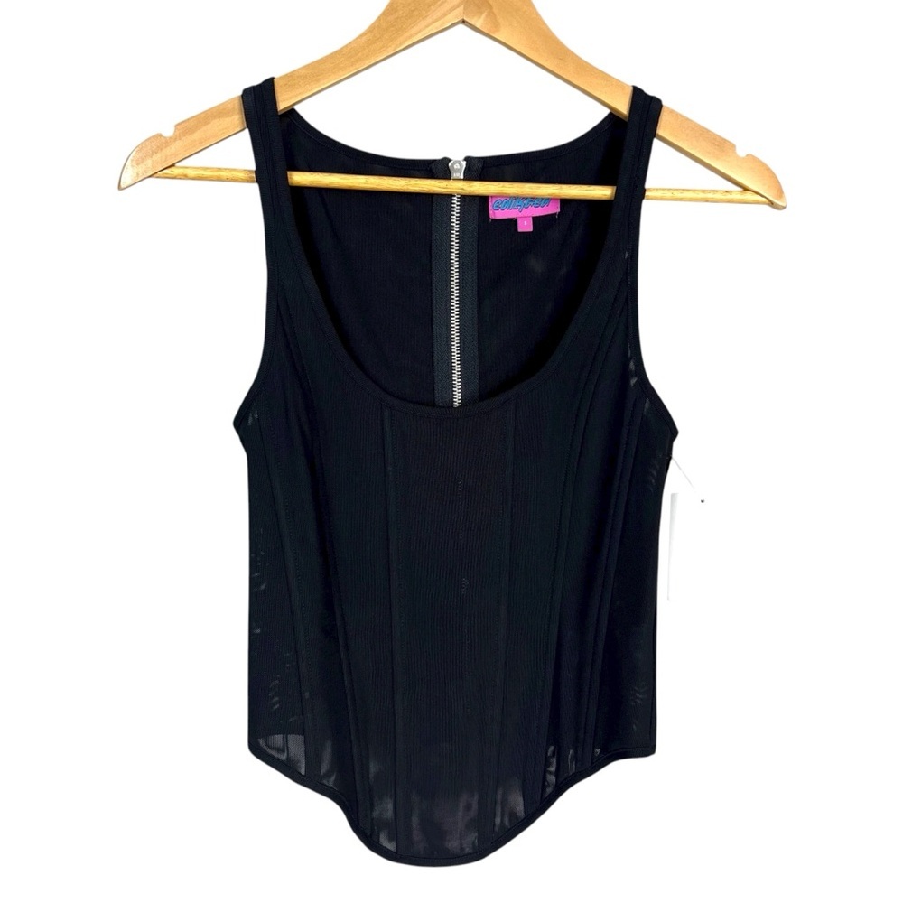 Edikted Black Zip Back Closure Corseted Tank Size Small NWT